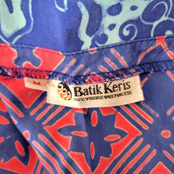 Batik Keris Sleeveless Button-Down Top Women's M 100% Viscose With Wax Print Blu - Picture 3 of 4